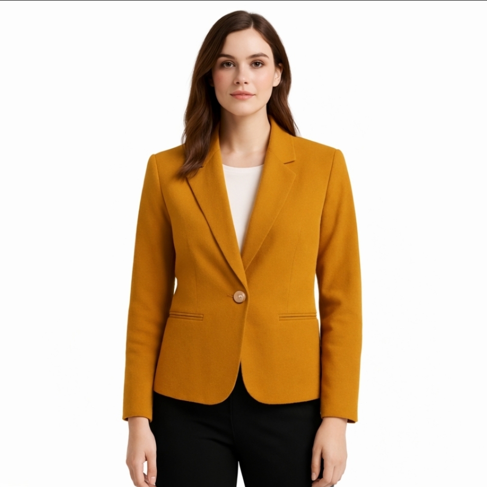 Vintage Oleg Casini Mustard Wool Poly Blend Womens Blazer Size 6.